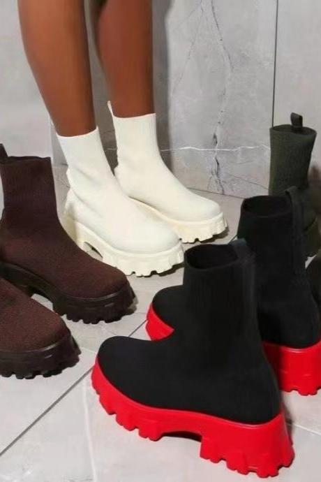 Socks And Boots, Autumn/winter Doc Martens, Fly-knit, Breathable, Muffin Platform Ankle Boots, Snow Boots