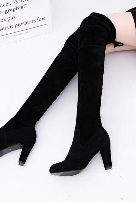 Style, Thigh-high Boots, Over Knee Boots, Round Toe, Frosted, Chunky High Heel Boots, Plus Size Women&amp;#039;s Boots