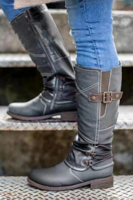 Girly Boots, autumn/Winter, new model, chunky heels, round head, side zipper, back strap, high knight boots