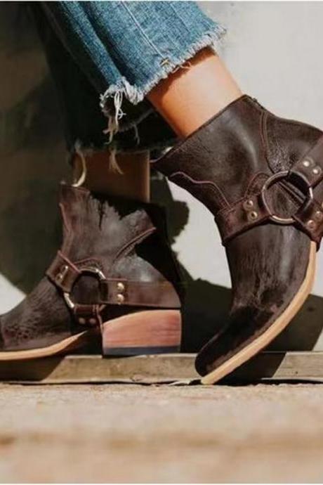 Belt Buckle Chunky Heel Ankle Boots