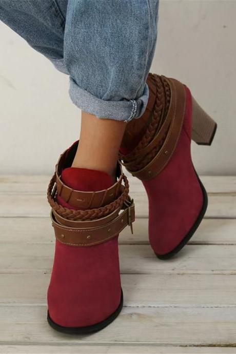 Autumn And Winter, Chunky Single Shoes, Belt Buckle, Women's Fashion Single Boots