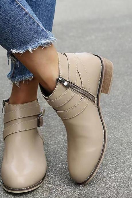 New style, chunky heel and flat ankle boots, women's large size leather boots