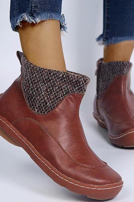 Woolen Mouth, Patterned Shoes, Women's Leather Boots