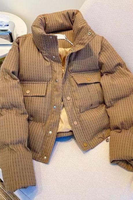 Brown padded coat, padded coat, new style, baggy short bread coat