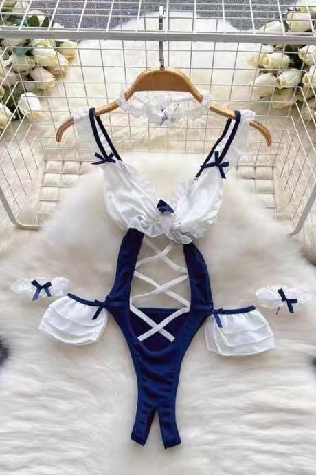 Sexy, maid halter one-piece pajamas, maid, hottie, cutout underwear, leggings, uniform