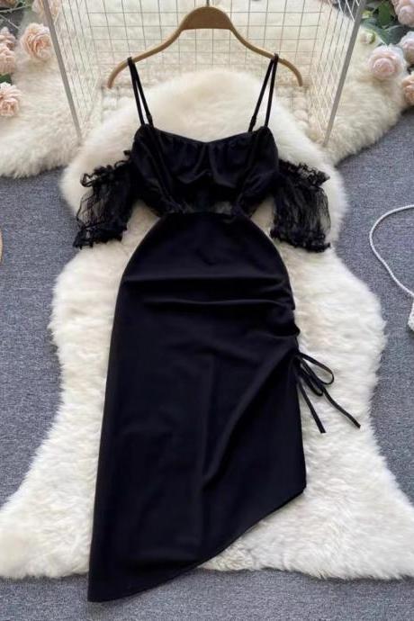 Spaghetti Strap Dress,black Dress,chic Dress