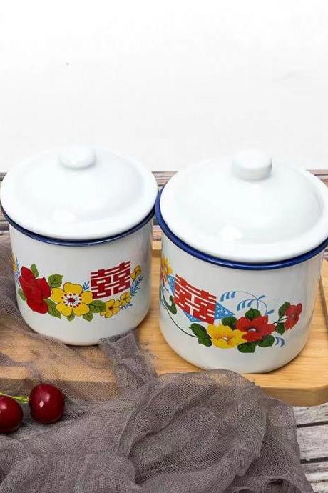 Nostalgia, Happiness enamel cups, retro foreign porcelain jars, wedding flower wine cups, nostalgic enamel tea cups