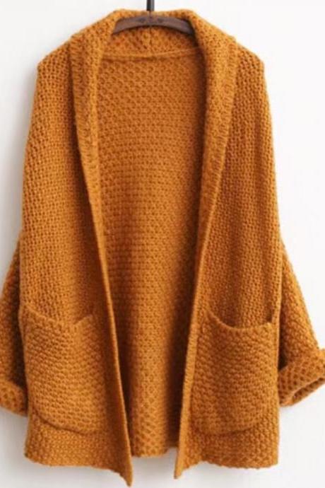 Art style, retro, mid-length cardigan sweater sweater, women's thickened sweater coat