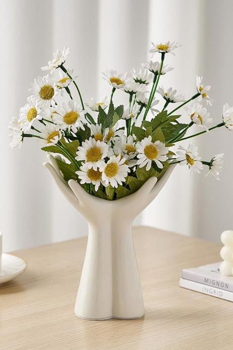 Modern Art Vases White Ceramic Hand Vase for Hydroponic Flower Arrangement Desktop Decoration Home Decor
