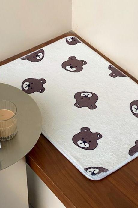 Cute White Furry Bear Anti-slip Rug Kitchen Home Decoration Rectangle Carpet