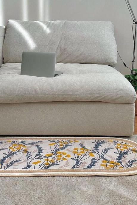 Ins Oval Floor Mat Large Area Rug for Living Room Creative Floral Pattern Carpet