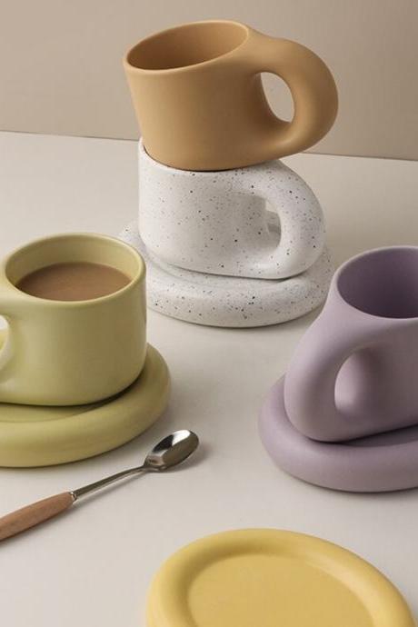  Small Ceramic Coffee Cup Set Decorative Breakfast Drinking Latte Milk Tea Cup Saucer Wedding Reusable Cup
