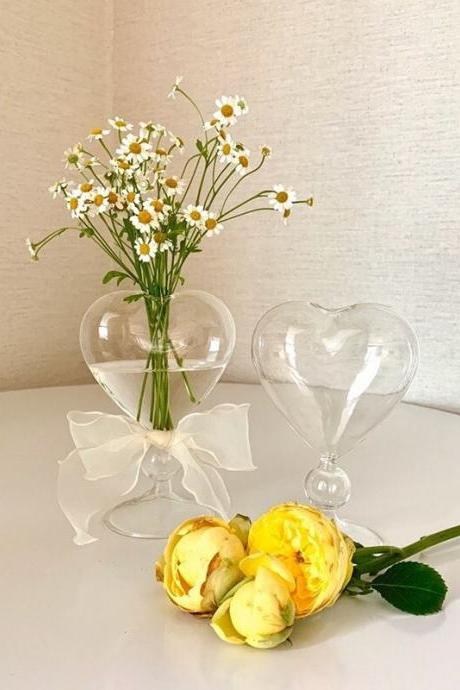 Heart Small Transparent Glass Flower Vase Decoration Home Vintage Hydroponic Plant Vase 