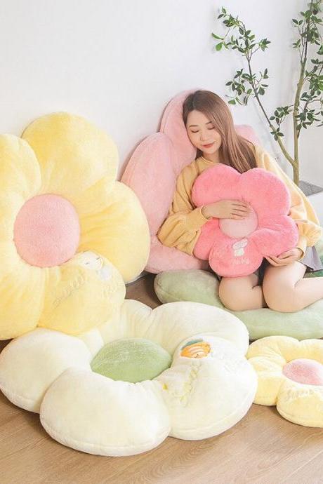 Stuffed Furry Five Petal Flower Plush Cushion Girly Room Decor