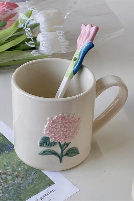 Ins Retro Flower Decor Ceramic Coffee Mug Breakfast Drinking Milk Tea Cup