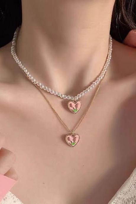 Vintage pearl tulip necklace for women