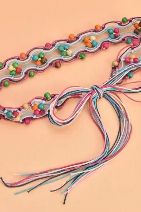 Bohemian, Ethnic Style, Color Woven Belt, Handmade Beaded Waist Rope, Women&amp;amp;amp;#039;s Belt Skirt Belt