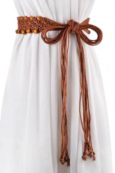 Boho style, wax rope, handmade, woven, women's obi, ethnic style skirt belt, woven belt