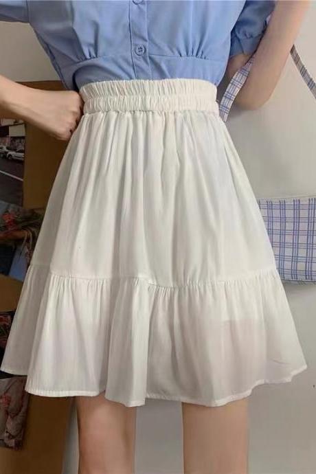 All-matching A-line Skirt, Spring, Popular, Explosive, High-waisted, White Pleated Skirt