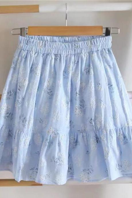 High waist, pleated skirt, new style, preppy half skirt, A-line small skirt, small fresh flower half skirt