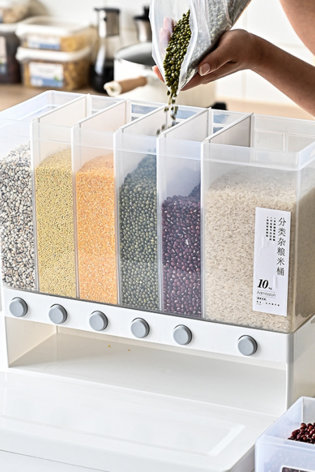 Cereal Disp Rice Bucket Grain Containers Cereal Dispenser Bucket Food Plastic Storage Box Multi Compartments Storage Dispenser