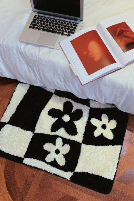 Aesthetic Home Room Decor Soft Fluffy Geometric Mat Tufting Grids Bathmat Chic Bathroom Rug Carpet