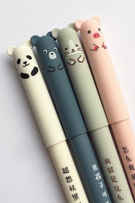 Kawaii Pig Bear Cat Mouse Erasable Gel Pen 0.35mm Blue Black Ink