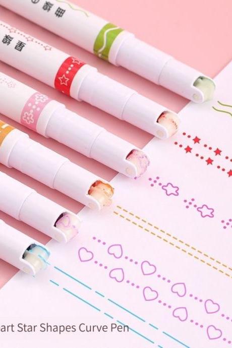 6pcs Line Shaped Highlighter Pens Set Multi Colorful Roller Tip Curve Liner Marker