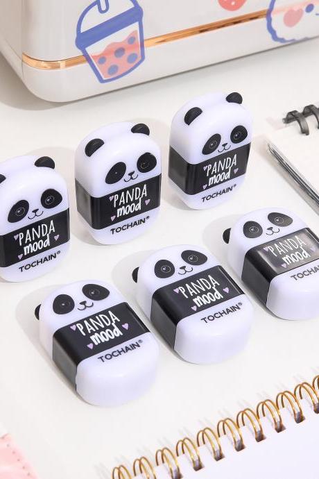 Black White Panda Shape Rubber Pencil Erasers With Sharpener