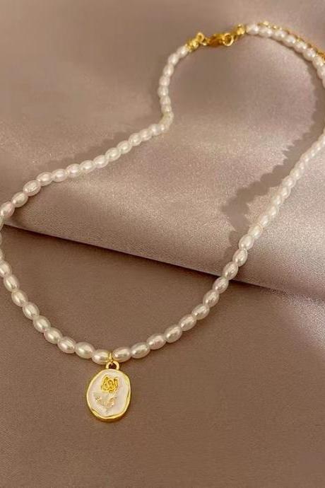 Retro, flower pendant pearl necklace, senior sense of sweater chain, light luxury all matching choker