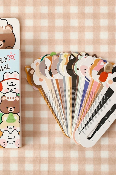 30Pcs/Box Cartoon Animal Bookmark Cute Bear Kitten Student Ruler Bookmark 
