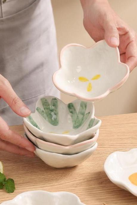 Cute Ceramics Plate Flavor Small Dish Seasoning Dish Food Plate Pot Japanese Sauce Dish Flower Shape Dish