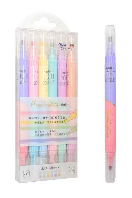 6 PCS Double Tip Highlighter Pens Kawaii Candy Color Manga Markers DIY Journal Pastel Highlighter Set