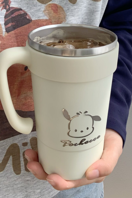 Cute Puppy Thermos Cup for Milk Espresso Coffee 580ML Portable Stainless Steel Thermal Tumbler with Handle