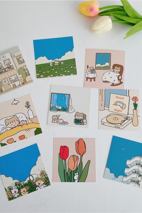 9 Sheets Kawaii Girl Series Cards Cartoon Double-sided Card Wall Bedroom Decoration