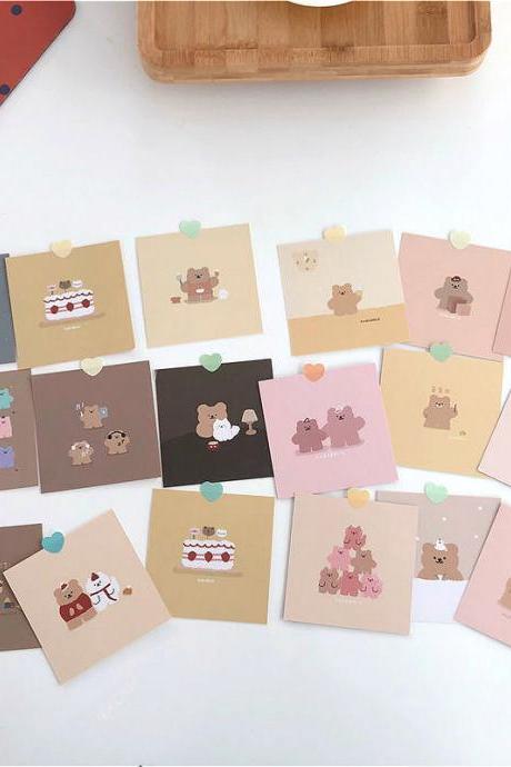 9pcs Korean Cute Cartoon strawberry Bear small Decoration Greeting Cards Handbook Album Room Wall Sticker Photo Props