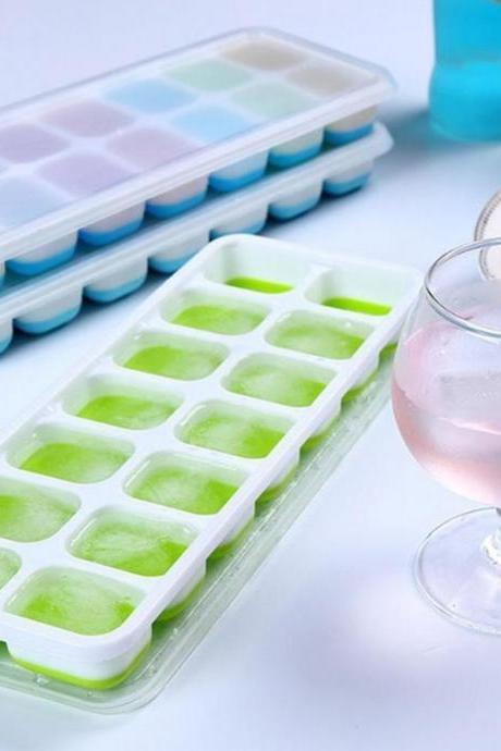 Food Grade Ice Cube Molds 14 Grids Silicone Ice Tray With Lid