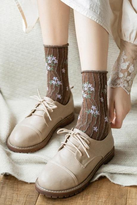 Korean Fashion News 2023 Floral Print Women&amp;#039;s Socks