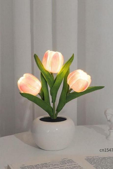 Tulip Led Flower Table Lamp Simulation Night Light Home Decoration Atmosphere Lamp Romantic Potted Gift