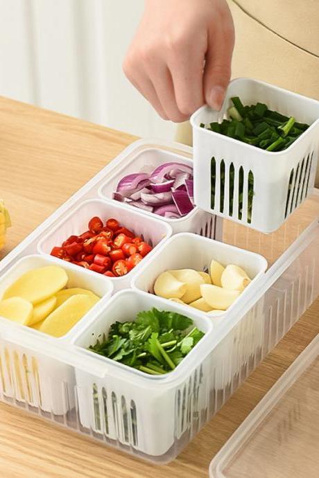 Refrigerator Storage Box 4/6 Grid Food Vegetable Fruit Storage Box Fridge Organizer Drain Basket
