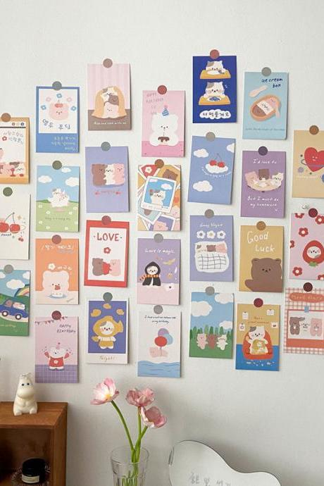 Cartoon Cute Bear Rabbit Decorative Pictures Korean Ins Children's Room Decor Diy Photo Props Kawaii Card 30 Sheets Postcard
