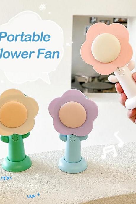 Usb Flower Shape Fan Mini Portable Handle Fan Adjustable Small Fan for Summer Home Office Outdoor Travel Desk Room Decoration