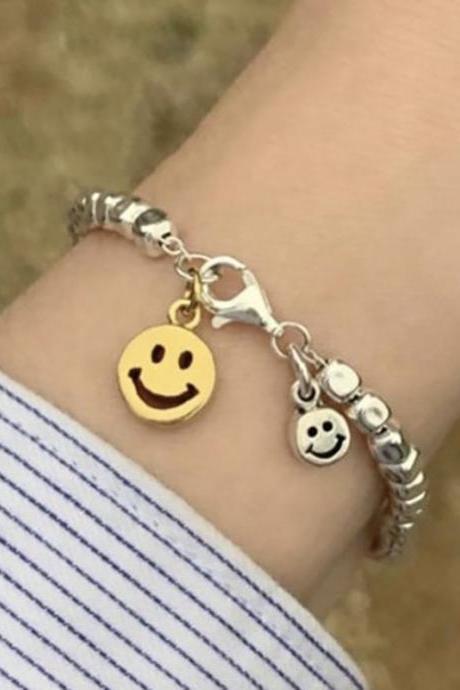 Silver Color Smiley Face Chain Bracelet For Women Couples Fashion Simple Geometric Handmade Birthday Party Jewelry