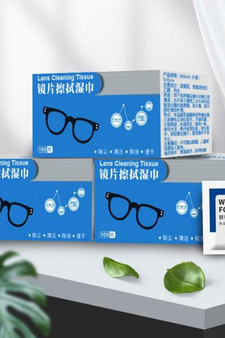 100pcs/box Glasses Cleaner Wet Wipes Disposable Anti Fog Misting Dust Remover Cleaning Lens Sunglasses Phone Screen Computer