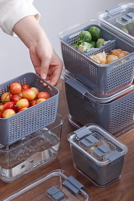 Fresh Produce Vegetable Fruit Storage Containers for Refrigerator Fridge Organizer Bins Draining Crisper with Strainers