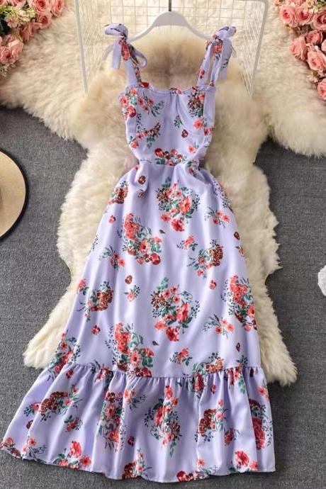Floral spaghetti strap dress,cute dress 