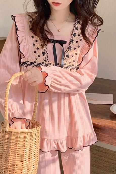 Spring Autuum Fashion Women&amp;amp;#039;s Casual Sleepwear Homewear Sexy Lovely Sweet Pink Black Pajamas