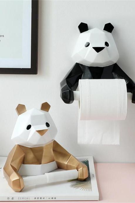 Toilet Tissue Holder Wall Mounted Self Adhesive Resin Hanging Panda Pattern Roll Paper 