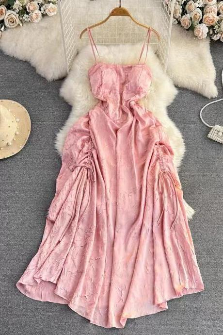 Seaside Holiday Dress,spaghetti Strap Dress, Fairy A-line Dress, Cute Pink Dress