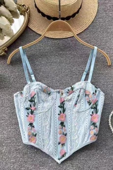 New, sexy spice tank top ,sweet spaghetti strap top, sweet, cute lace embroidery printed top